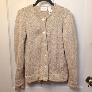 Liz Claiborne Small Tan Beige Cardigan Sweater Lizsport Petite Button Down Knit